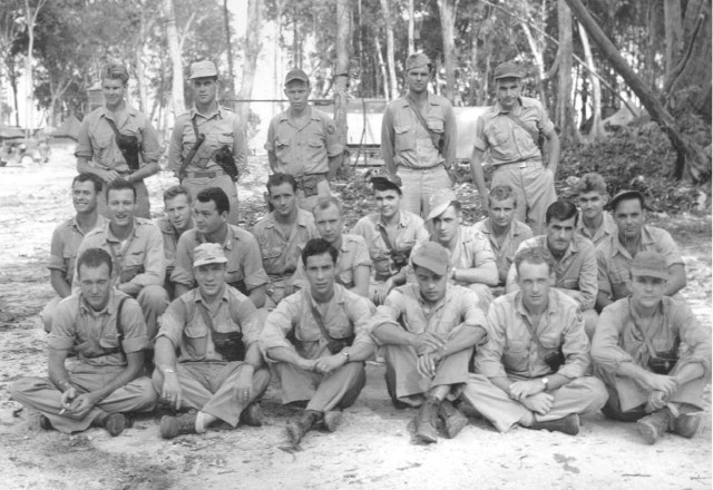 "B" Flight, 75th Bombardment Squadron, Stirling, Island, May 1944 Long, Beaumont, Meader, Gray, Russell, Slotterbeck, Brennan, Seehorn, Smith, Granger Hochberg, Plympton, Wagner, McNeil, Schaub, Dellard Routh, Greenfield, Travis, Grover, Walgren, Rigelsky 